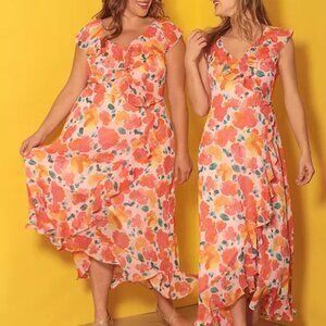 London Times Woman Floral Ruffled Faux-Wrap Maxi Dress